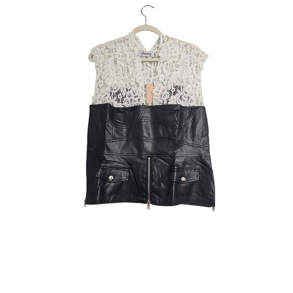 Lace and faux leather corset style top. - Picture 1 of 6
